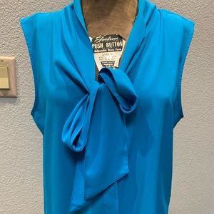 Calvin Klein Sleeveless Tie Neck Blouse Aqua Sz L
